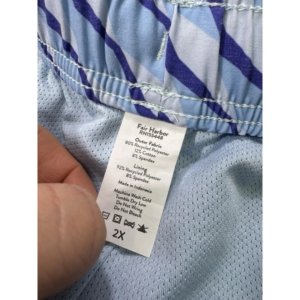 Fair Harbor Swim Trunks Mens 2XL Lined Shorts 7” Beach Blue Geometric Resort
